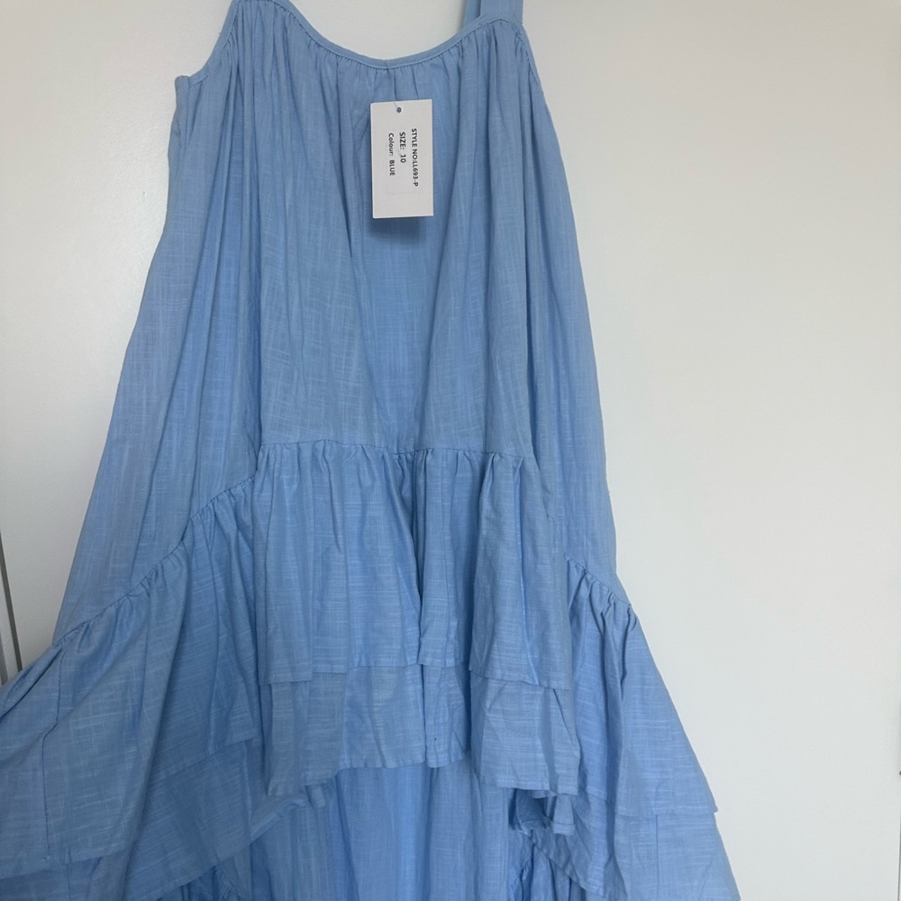 LORNA LUXE BLUE 'PADIERNA' GRADUATED HEM TRAPEZE DRESS -  High Low Dress - Picture 5 of 13